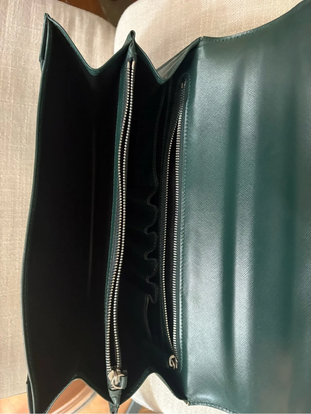 Men's Green Leather Laptop Briefcase with Top Handle